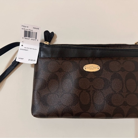 Coach Dark Brown Signature Wristlet - Picture 2 of 3